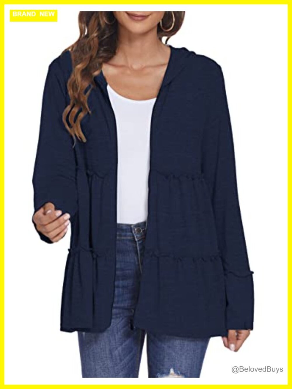 Full Zip Up Hoodie Pleated Tiered Ruffle Hooded Sweatshirt Jacket
